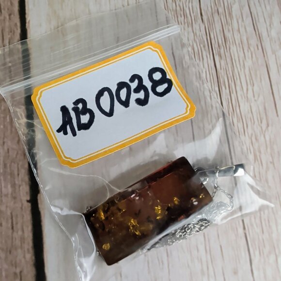 Vintage Cognac Amber Rectangle Pendant Necklace With Sterling Silver Chain - Picture 8 of 8